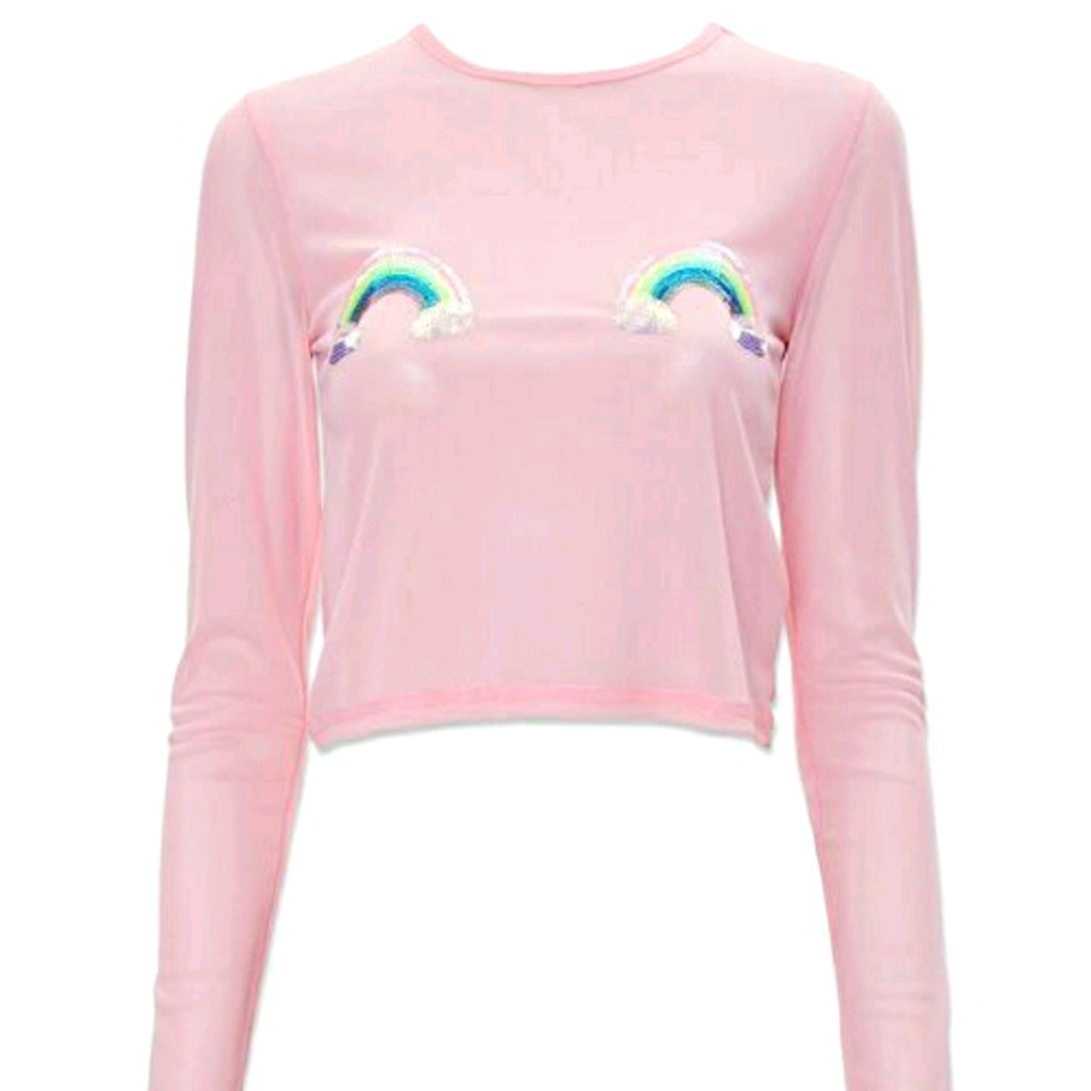 Rainbow Mesh Sequin Top